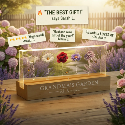 Grandma's Garden Beautiful 3D Effect Birth Flowers - Personalized Acrylic Block LED Night Light - Gift For Grandma