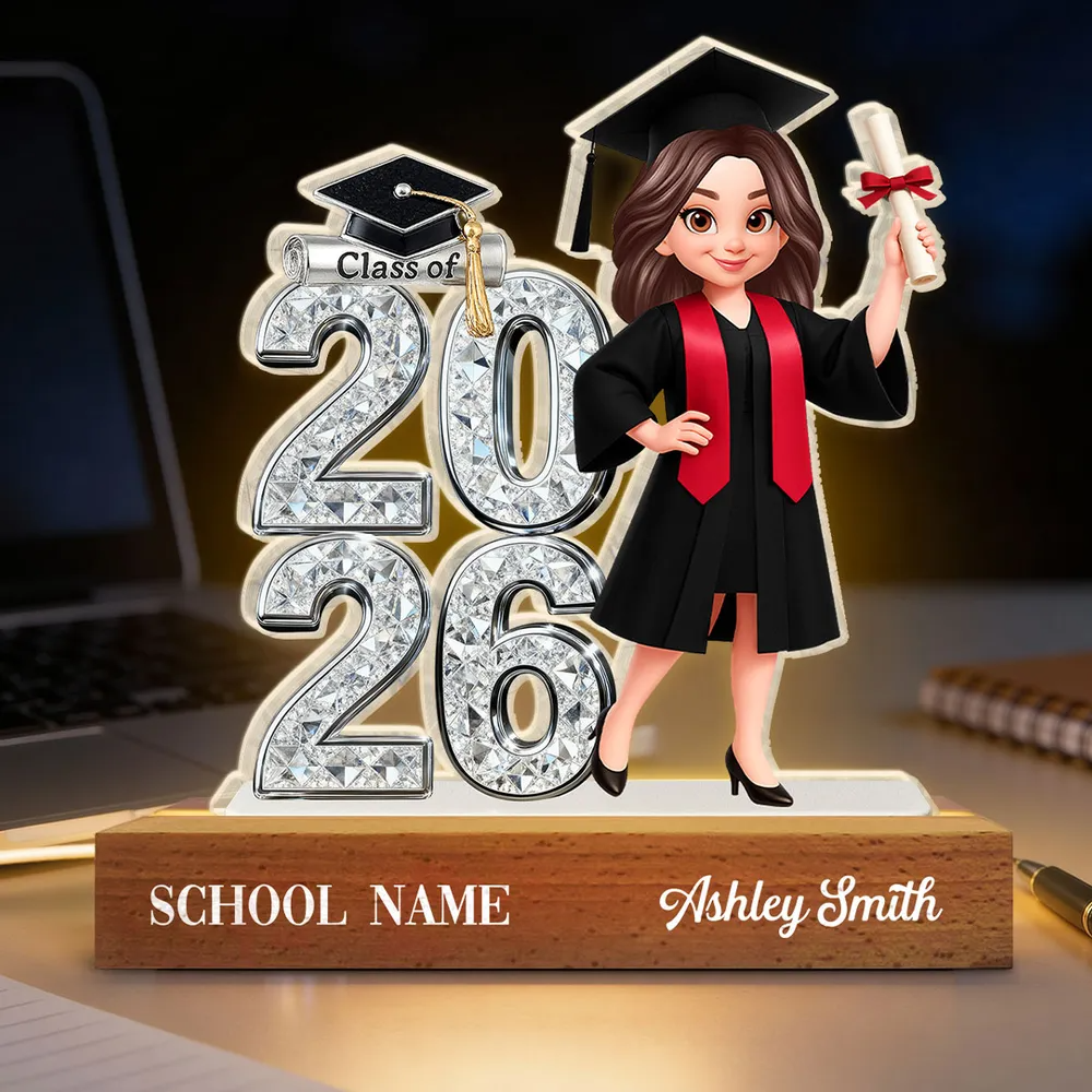 Class Of 2026 2027 Shiny Effect 2D Flat - Personalized Acrylic Block LED Night Light - Graduation Gift For Graduates, Daughter