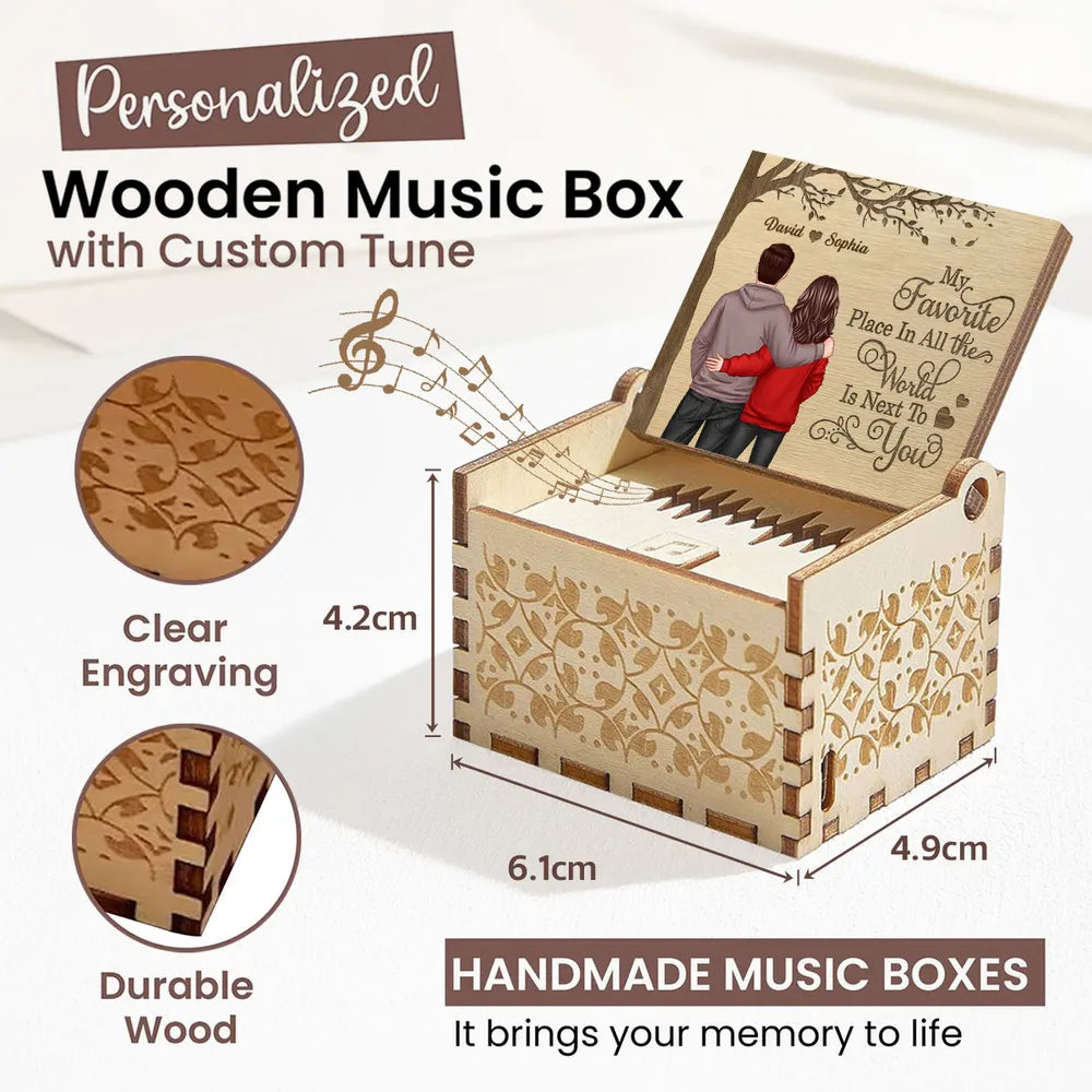 Favorite Place In The World Couple Standing Back View - Personalized Wooden Music Box - Valentine's Day Gift For Him, Gift For Her