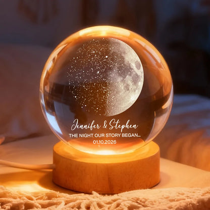 Custom Moon Phase & Star Map by Date - Personalized Crystal Ball Night Light - Heartfelt Anniversary Gift, Valentine's Day Gift for Her, for Him
