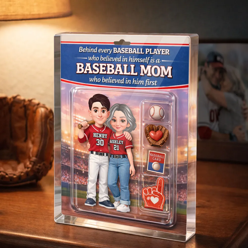 Behind Every Baseball Player is a Baseball Mom Custom Action Figure - Personalized Acrylic Block Plaque - Heartfelt Gift for Mom