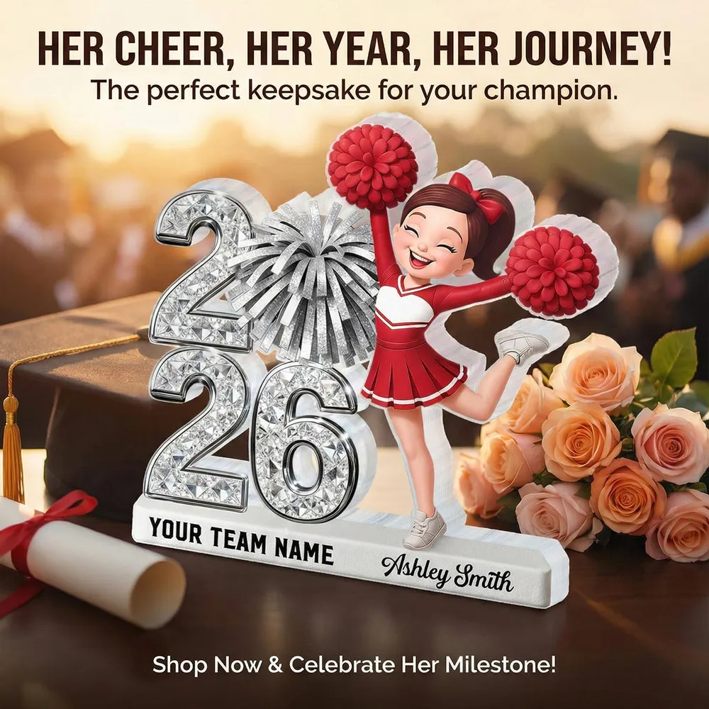 Shiny Effect Class Of 2026 2027 Cheerleader 2D Flat - Personalized Acrylic Block Plaque - Graduation Gift For Graduates, Daughter