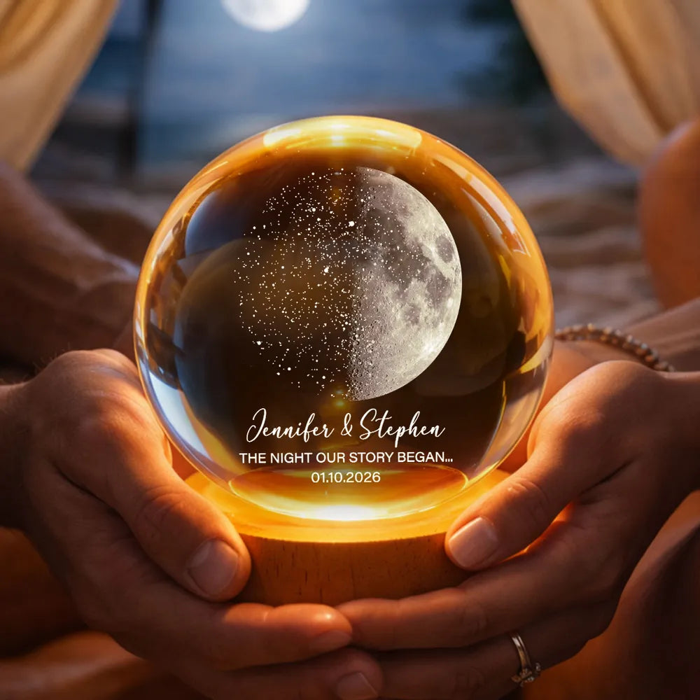 Custom Moon Phase & Star Map by Date - Personalized Crystal Ball Night Light - Heartfelt Anniversary Gift, Valentine's Day Gift for Her, for Him