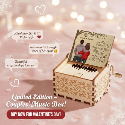 Favorite Place In The World Couple Standing Back View - Personalized Wooden Music Box - Valentine's Day Gift For Him, Gift For Her