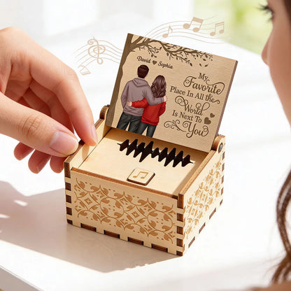 Favorite Place In The World Couple Standing Back View - Personalized Wooden Music Box - Valentine's Day Gift For Him, Gift For Her