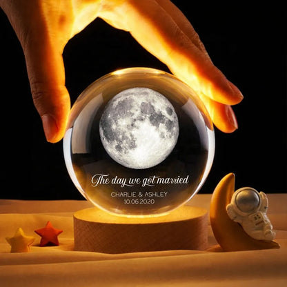 Our Moon Couple Anniversary Date - Personalized Crystal Ball LED Night Light - Sentimental Valentine's Day Gift for Her, for Him