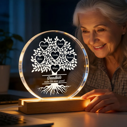 Grandkids Make Life More Grand - Personalized Acrylic Block LED Night Light - Heartfelt Gift for Grandma