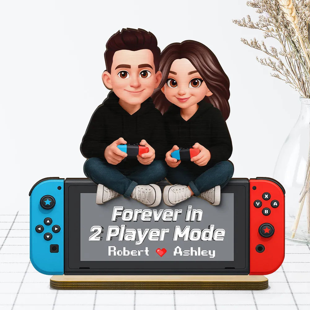 Forever In 2 Player Mode Gaming Couple - Personalized Wooden Plaque - Heartfelt Valentine, Anniversary Gift For Gamers, For Him, For Her