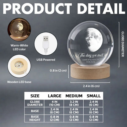 Our Moon Couple Anniversary Date - Personalized Crystal Ball LED Night Light - Sentimental Valentine's Day Gift for Her, for Him