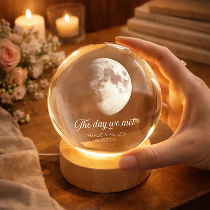 Our Moon Couple Anniversary Date - Personalized Crystal Ball LED Night Light - Sentimental Valentine's Day Gift for Her, for Him