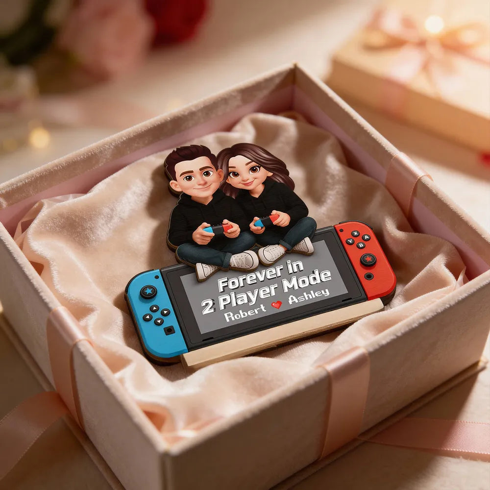Forever In 2 Player Mode Gaming Couple - Personalized Wooden Plaque - Heartfelt Valentine, Anniversary Gift For Gamers, For Him, For Her