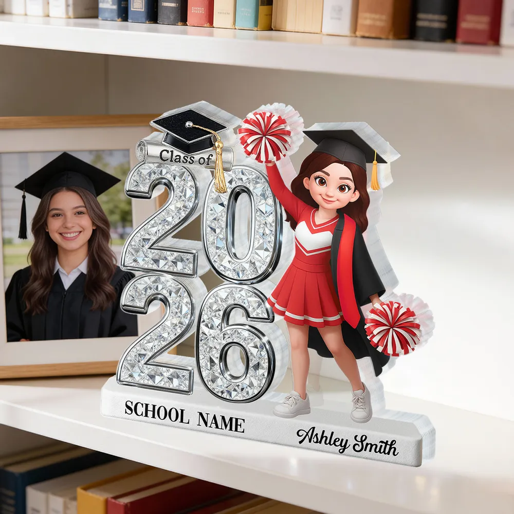 Class Of 2026 2027 Cheerleader Senior 2D Flat - Personalized Acrylic Block Plaque - Graduation Gift For Graduates, Daughter