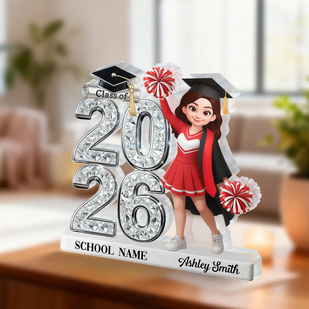 Class Of 2026 2027 Cheerleader Senior 2D Flat - Personalized Acrylic Block Plaque - Graduation Gift For Graduates, Daughter