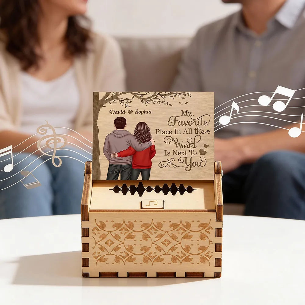 Favorite Place In The World Couple Standing Back View - Personalized Wooden Music Box - Valentine's Day Gift For Him, Gift For Her