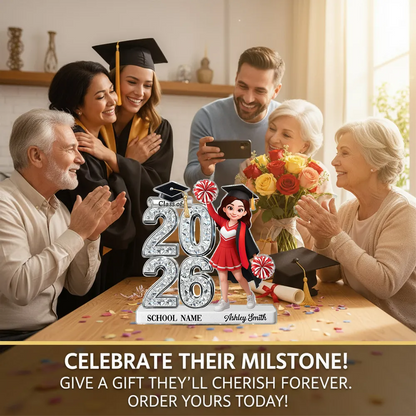 Class Of 2026 2027 Cheerleader Senior 2D Flat - Personalized Acrylic Block Plaque - Graduation Gift For Graduates, Daughter