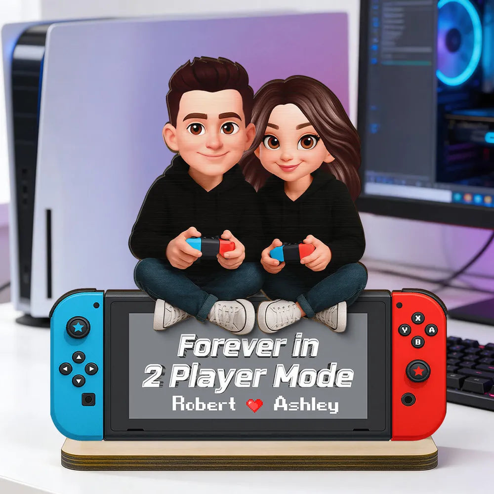 Forever In 2 Player Mode Gaming Couple - Personalized Wooden Plaque - Heartfelt Valentine, Anniversary Gift For Gamers, For Him, For Her