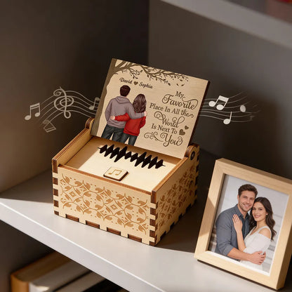 Favorite Place In The World Couple Standing Back View - Personalized Wooden Music Box - Valentine's Day Gift For Him, Gift For Her