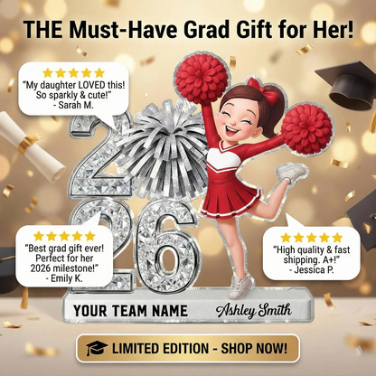 Shiny Effect Class Of 2026 2027 Cheerleader 2D Flat - Personalized Acrylic Block Plaque - Graduation Gift For Graduates, Daughter