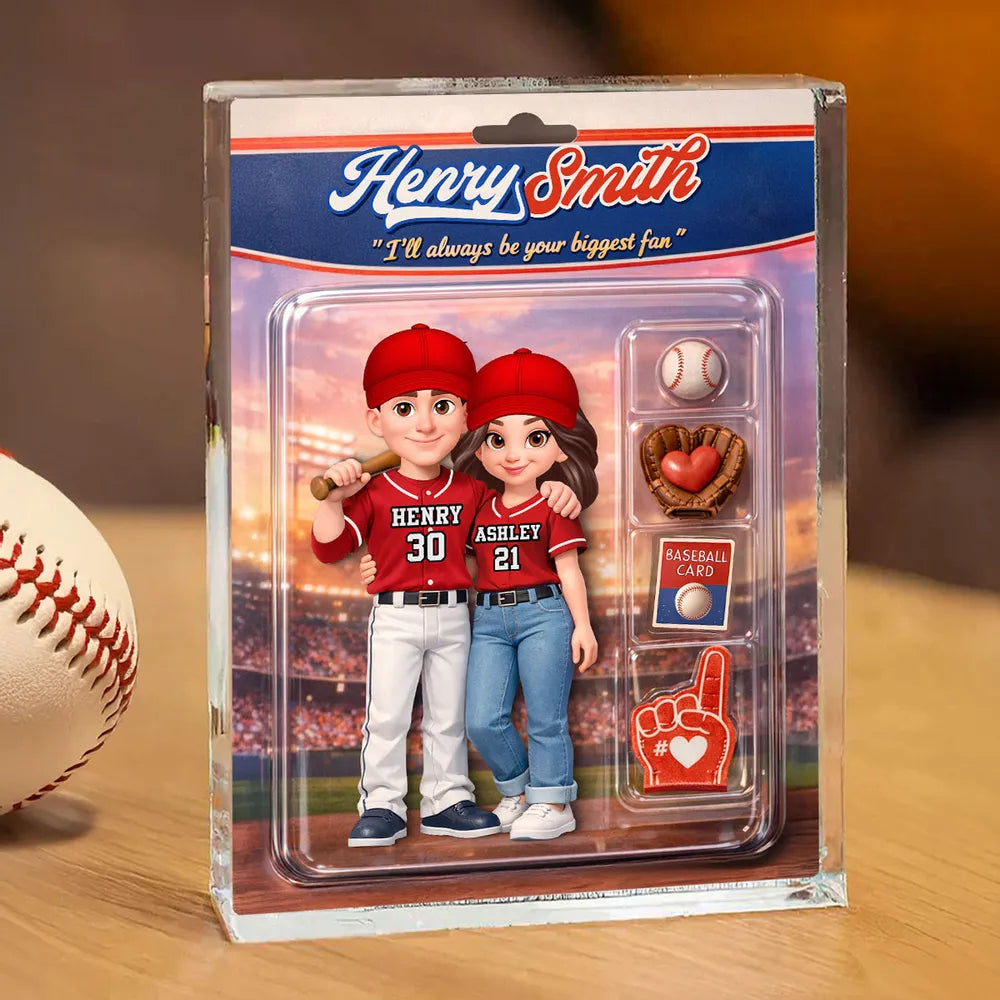 Baseball Couple I'll Always Be Your Biggest Fan Custom Action Figure - Personalized Acrylic Block Plaque - Sentimental Gift for Him
