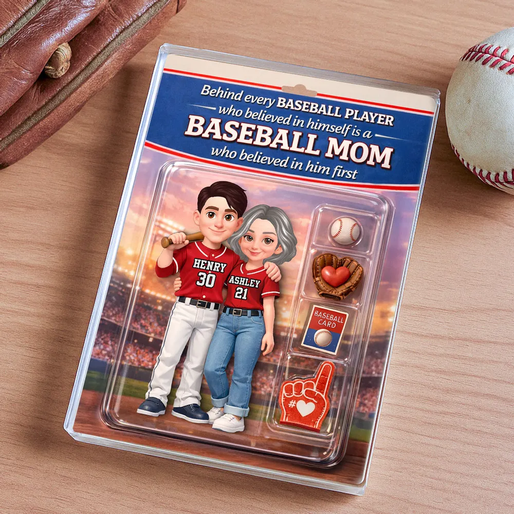 Behind Every Baseball Player is a Baseball Mom Custom Action Figure - Personalized Acrylic Block Plaque - Heartfelt Gift for Mom