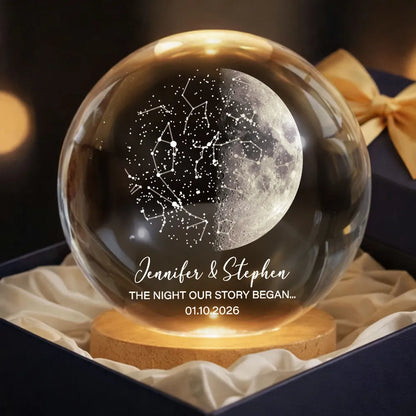 Custom Moon Phase & Star Map by Date - Personalized Crystal Ball Night Light - Heartfelt Anniversary Gift, Valentine's Day Gift for Her, for Him