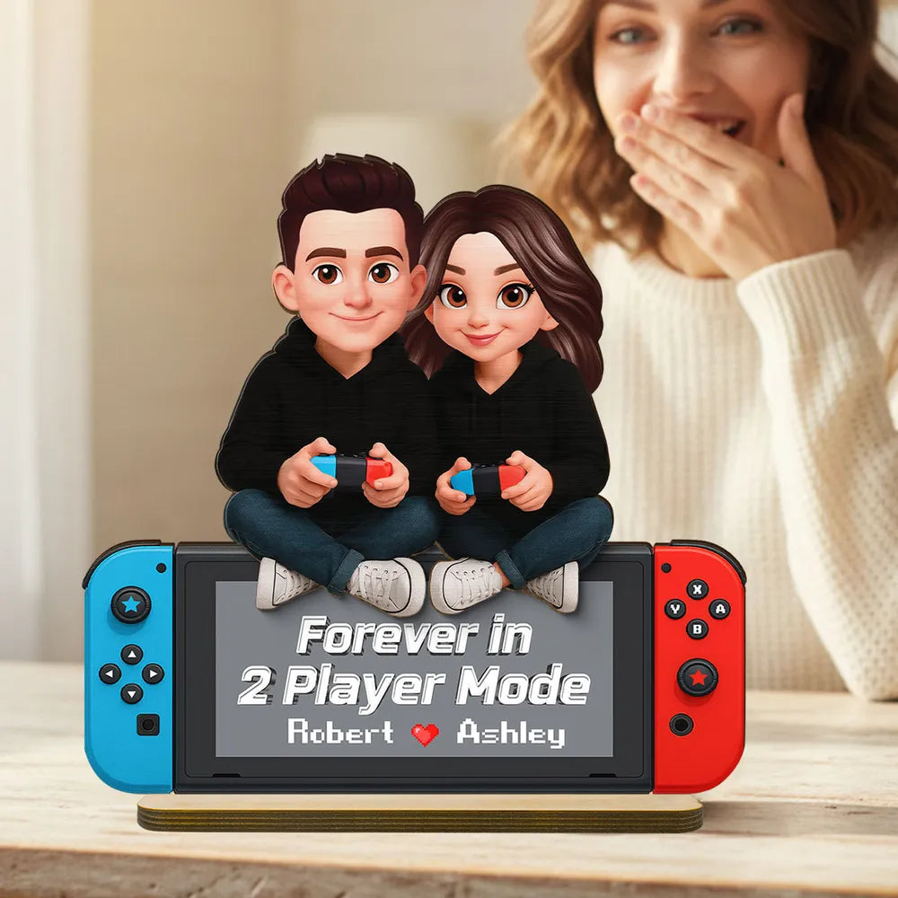 Forever In 2 Player Mode Gaming Couple - Personalized Wooden Plaque - Heartfelt Valentine, Anniversary Gift For Gamers, For Him, For Her