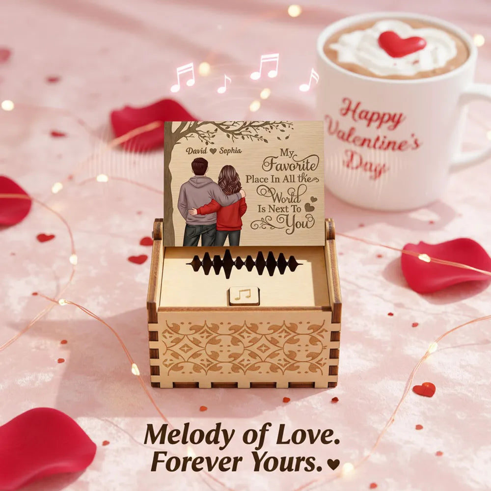 Favorite Place In The World Couple Standing Back View - Personalized Wooden Music Box - Valentine's Day Gift For Him, Gift For Her