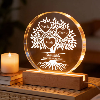 Grandkids Make Life More Grand - Personalized Acrylic Block LED Night Light - Heartfelt Gift for Grandma