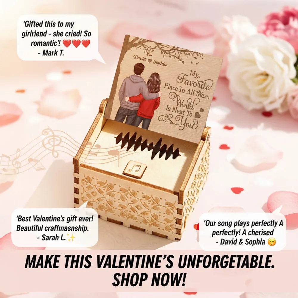 Favorite Place In The World Couple Standing Back View - Personalized Wooden Music Box - Valentine's Day Gift For Him, Gift For Her