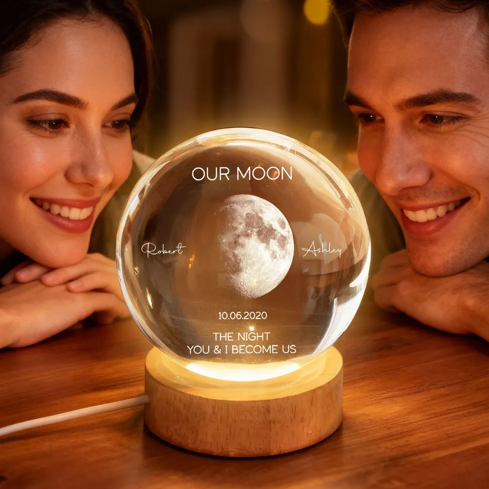 Our Moon Special Date, Custom Moon Phase by Date - Personalized Crystal Ball Night Light - Heartfelt Anniversary Gift for her, for him