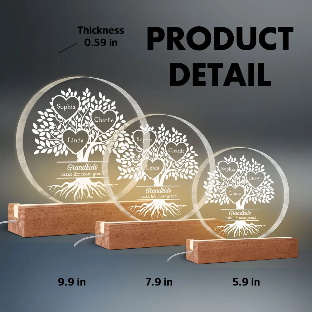 Grandkids Make Life More Grand - Personalized Acrylic Block LED Night Light - Heartfelt Gift for Grandma