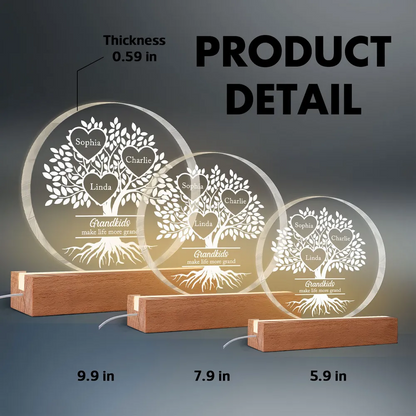 Grandkids Make Life More Grand - Personalized Acrylic Block LED Night Light - Heartfelt Gift for Grandma