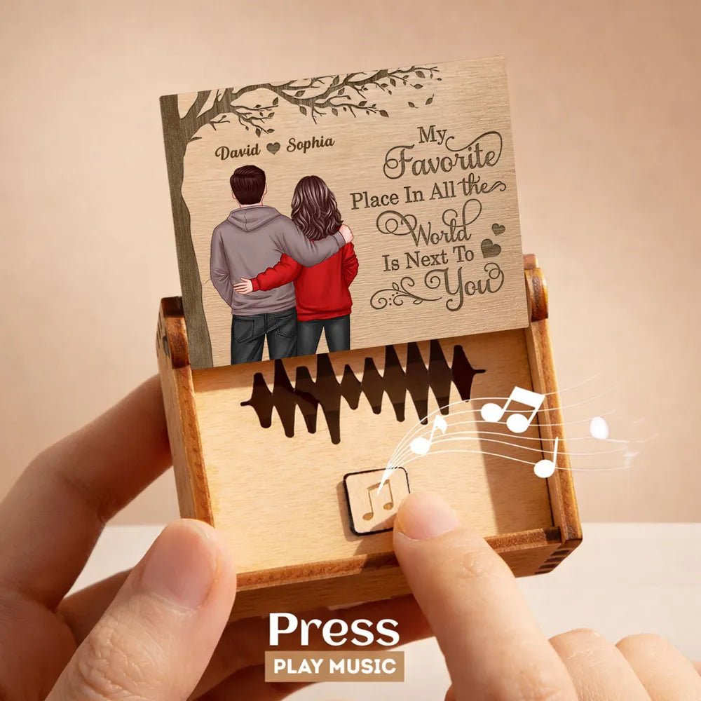 Favorite Place In The World Couple Standing Back View - Personalized Wooden Music Box - Valentine's Day Gift For Him, Gift For Her