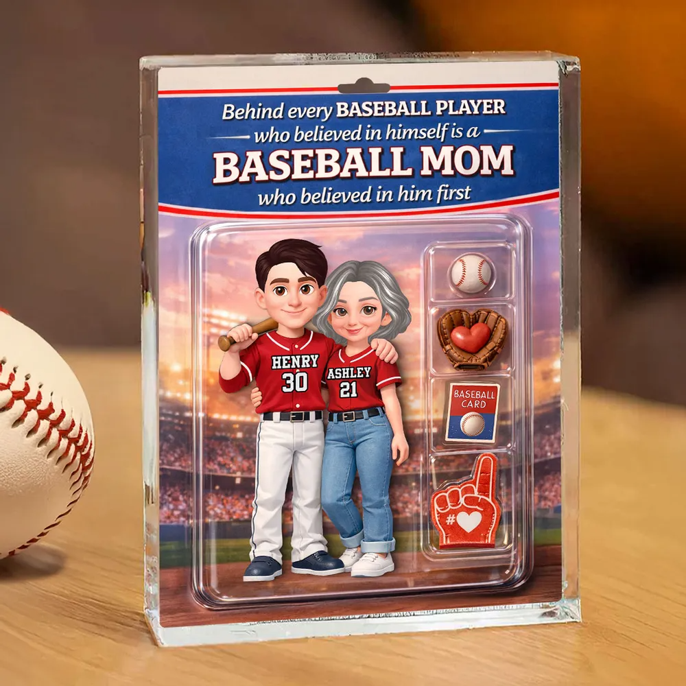 Behind Every Baseball Player is a Baseball Mom Custom Action Figure - Personalized Acrylic Block Plaque - Heartfelt Gift for Mom