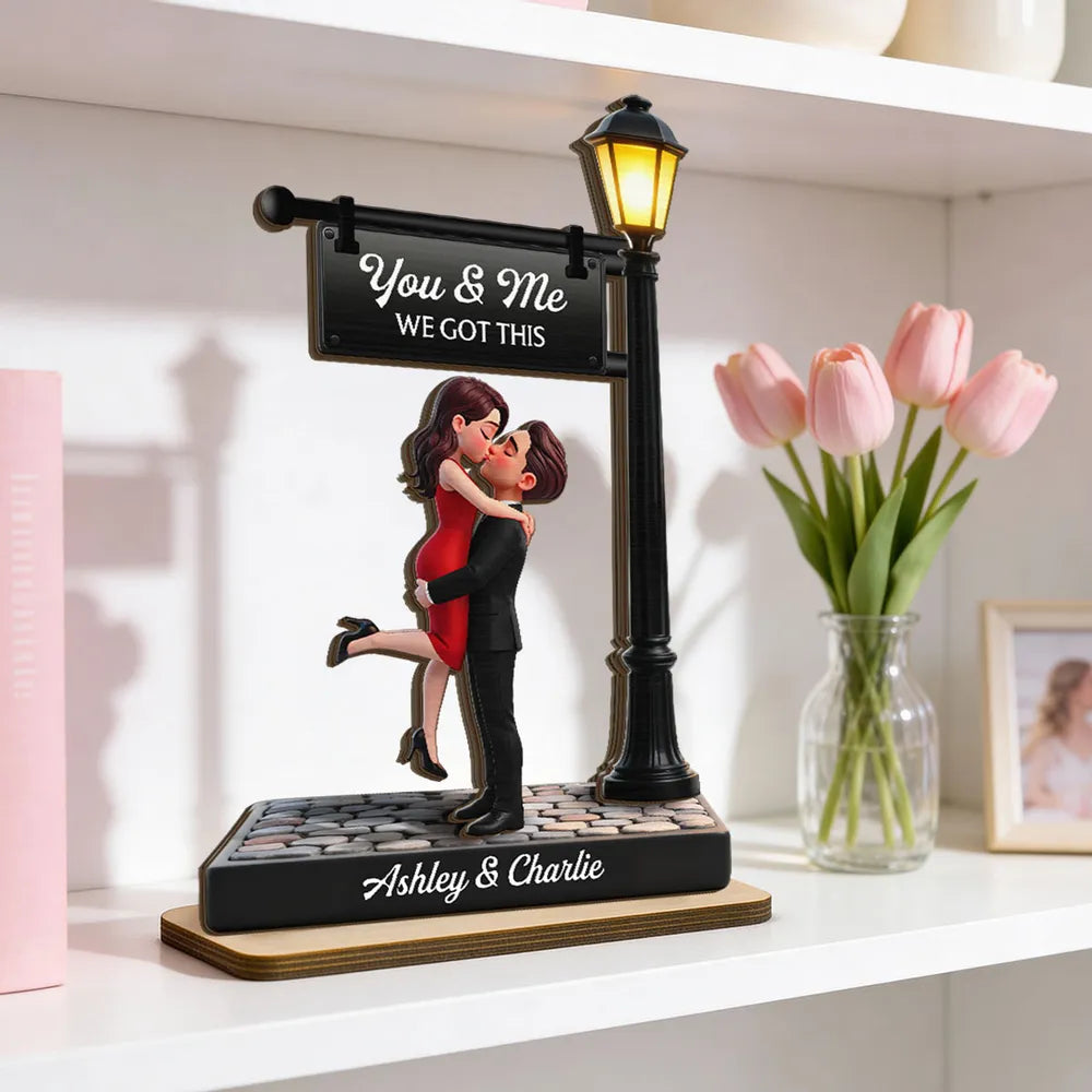 Timeless Love Under The Light - Personalized Wooden Plaque - Heartfelt Valentine's Day Gift For Couple, For Him, For Her