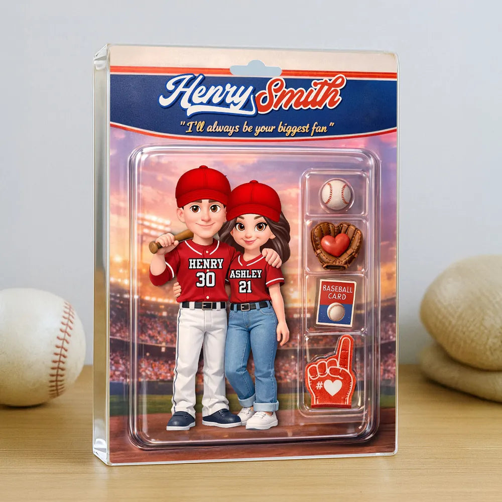 Baseball Couple I'll Always Be Your Biggest Fan Custom Action Figure - Personalized Acrylic Block Plaque - Sentimental Gift for Him