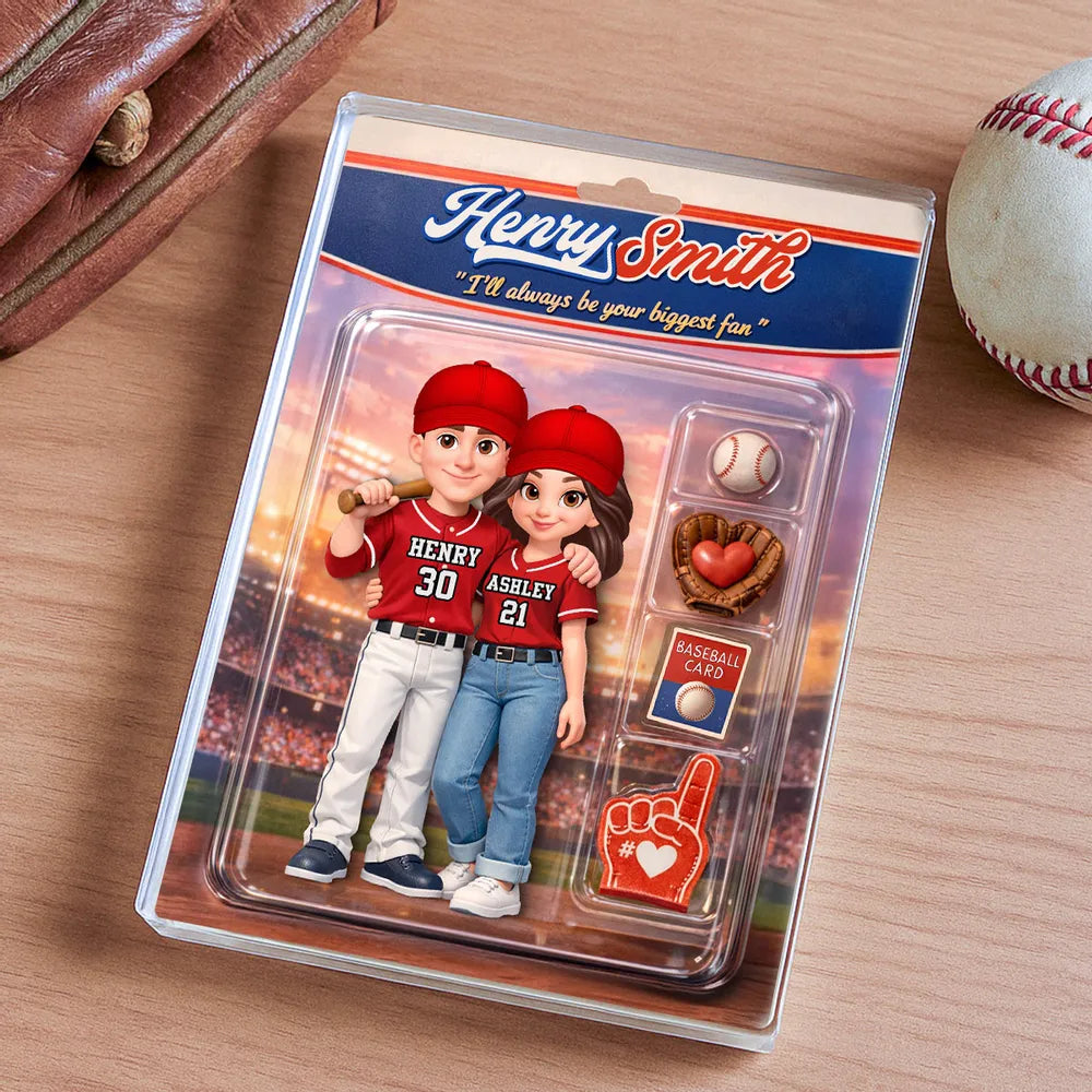 Baseball Couple I'll Always Be Your Biggest Fan Custom Action Figure - Personalized Acrylic Block Plaque - Sentimental Gift for Him