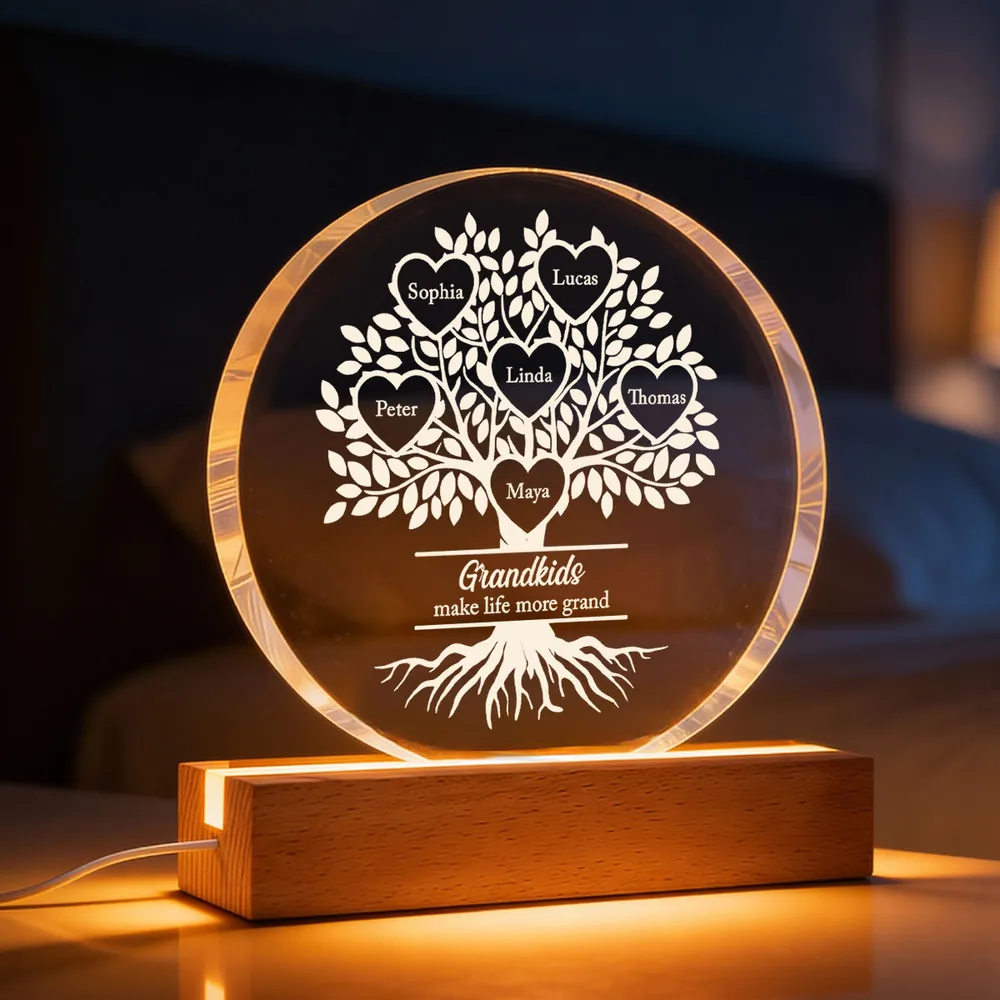 Grandkids Make Life More Grand - Personalized Acrylic Block LED Night Light - Heartfelt Gift for Grandma