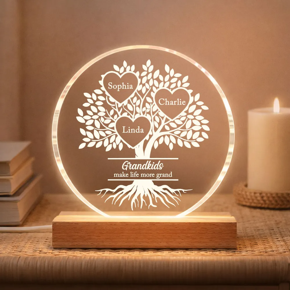 Grandkids Make Life More Grand - Personalized Acrylic Block LED Night Light - Heartfelt Gift for Grandma