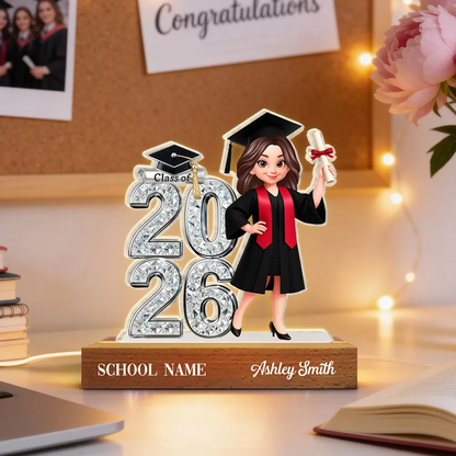 Class Of 2026 2027 Shiny Effect 2D Flat - Personalized Acrylic Block LED Night Light - Graduation Gift For Graduates, Daughter