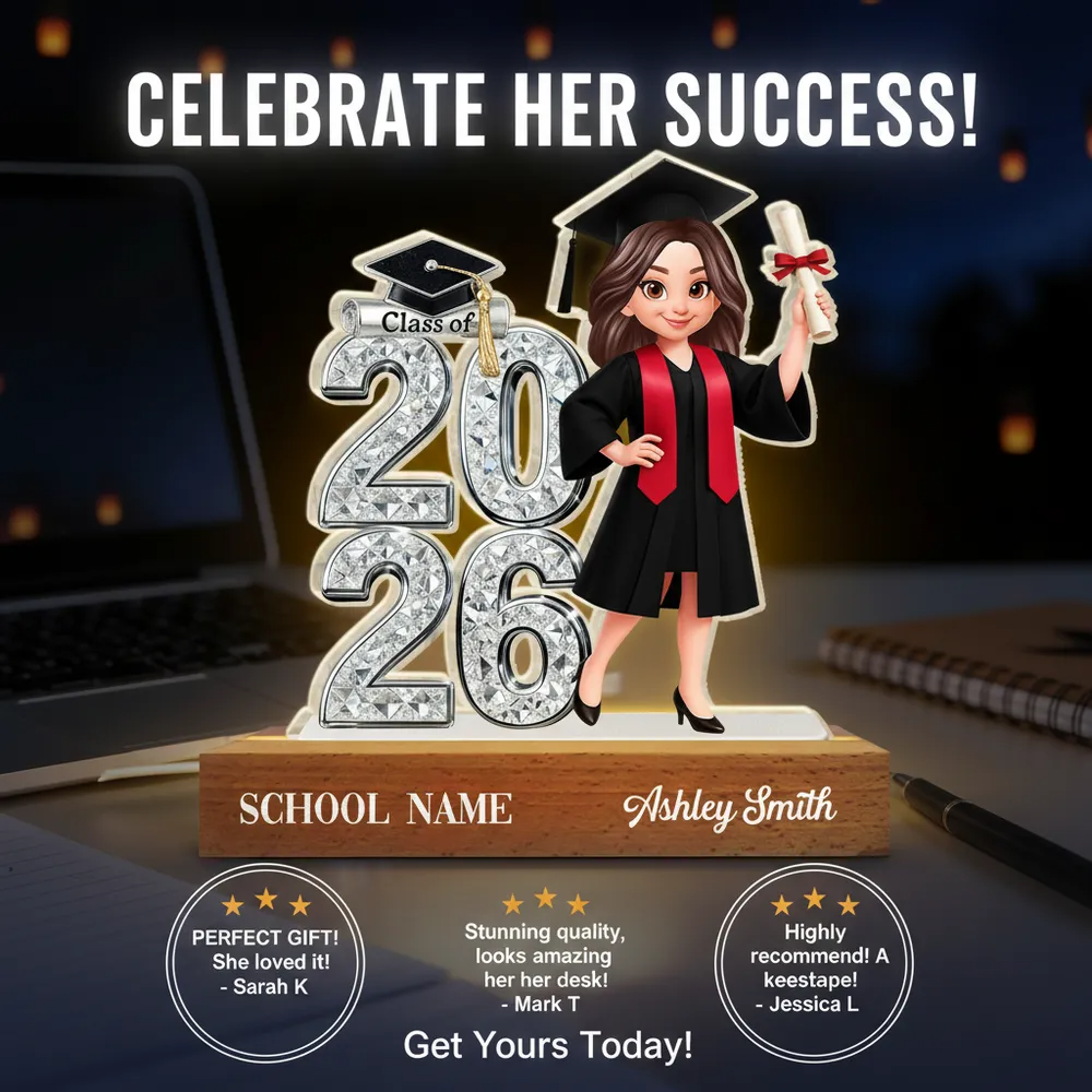 Class Of 2026 2027 Shiny Effect 2D Flat - Personalized Acrylic Block LED Night Light - Graduation Gift For Graduates, Daughter