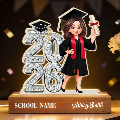 Class Of 2026 2027 Shiny Effect 2D Flat - Personalized Acrylic Block LED Night Light - Graduation Gift For Graduates, Daughter
