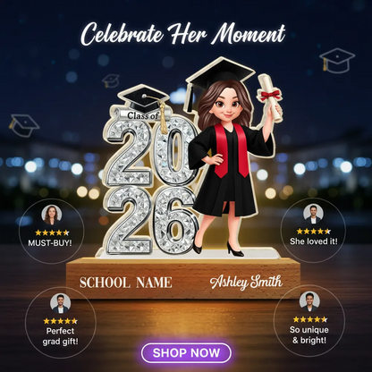 Class Of 2026 2027 Shiny Effect 2D Flat - Personalized Acrylic Block LED Night Light - Graduation Gift For Graduates, Daughter