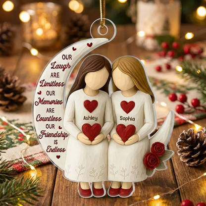 3D Effect Roses Besties On Moon - Personalized Ornament - Christmas Gift For Best Friends