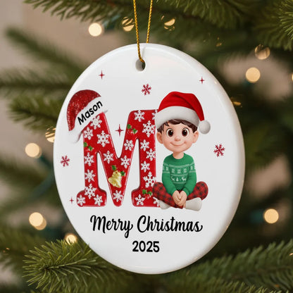 Family Member Christmas Festive Initial Name - Personalized Acrylic Ornament