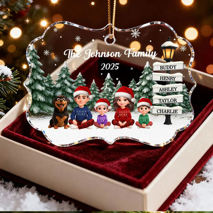 Christmas Snowy Sign Posts Beautiful Family Together - Personalized Acrylic Ornament - Gift For Family