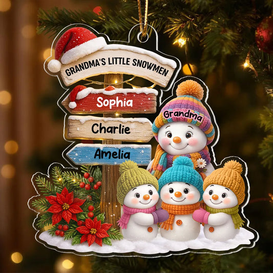 Snowman Grandma's Garden Custom Name Sign Post - Personalized Acrylic Ornament - Christmas Gift for Grandma