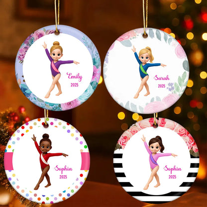 Floral Frame Gymnastic Girl - Personalized Ornament - Gymnast Gift For Daughter, Granddaughter