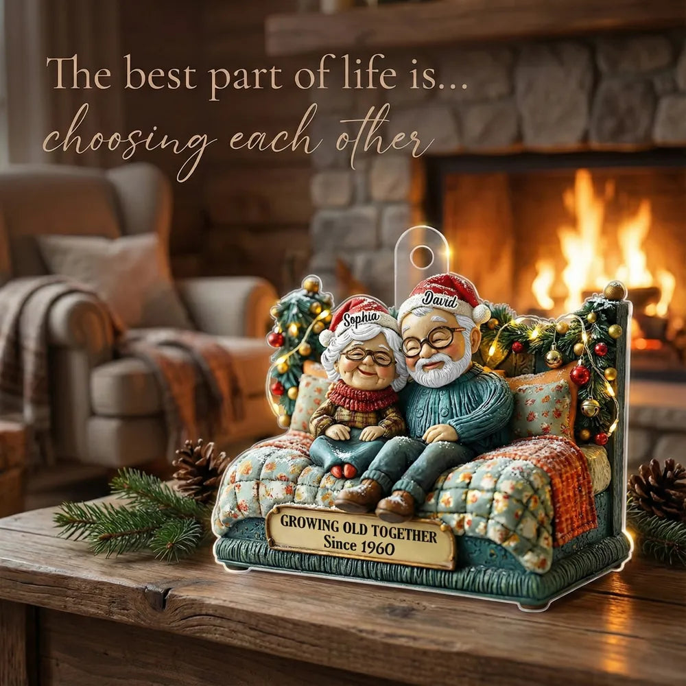 Growing Old Together Old Couple - Personalized Acrylic Ornament - Heartwarming Christmas Gift For Him, For Her, For Couple