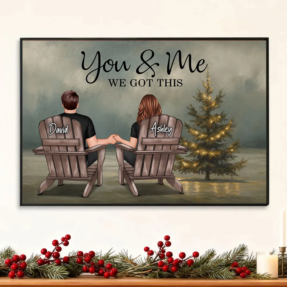 Beach Landscape Christmas Tree Eternal Love Couple - Personalized Poster - Christmas Gift for him, Gift for her